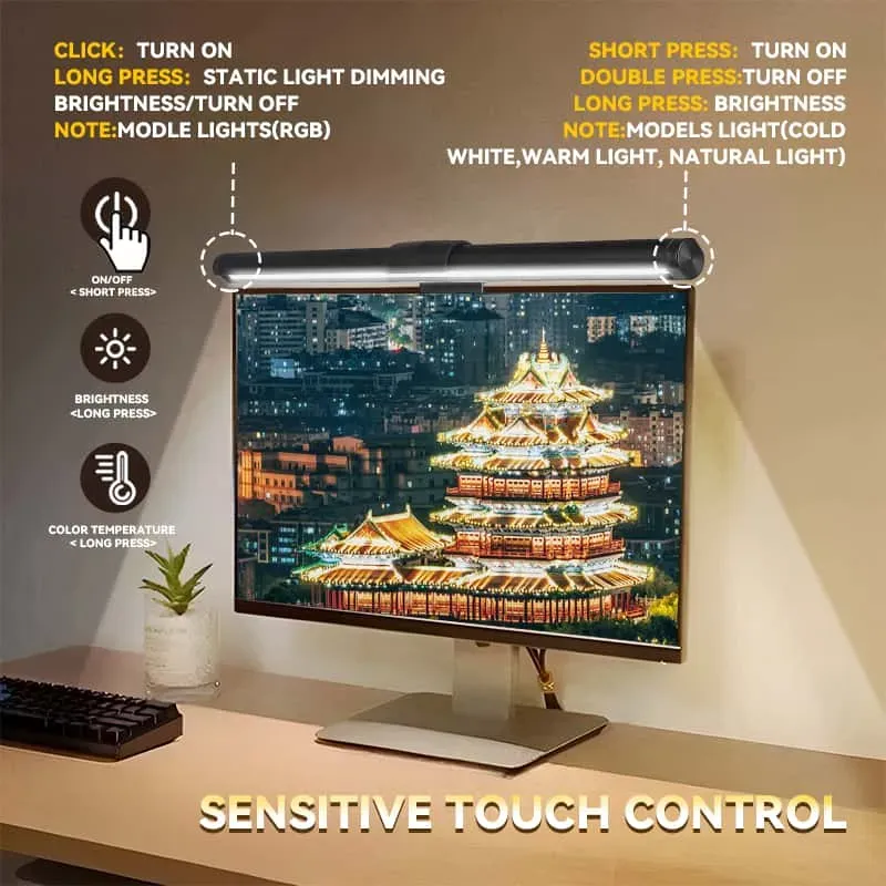 CANMEIJIA Monitor Light Bar, USB Powered Screen Light Bar Dimmable Touch Sensor Screen Bar Monitor Lamp