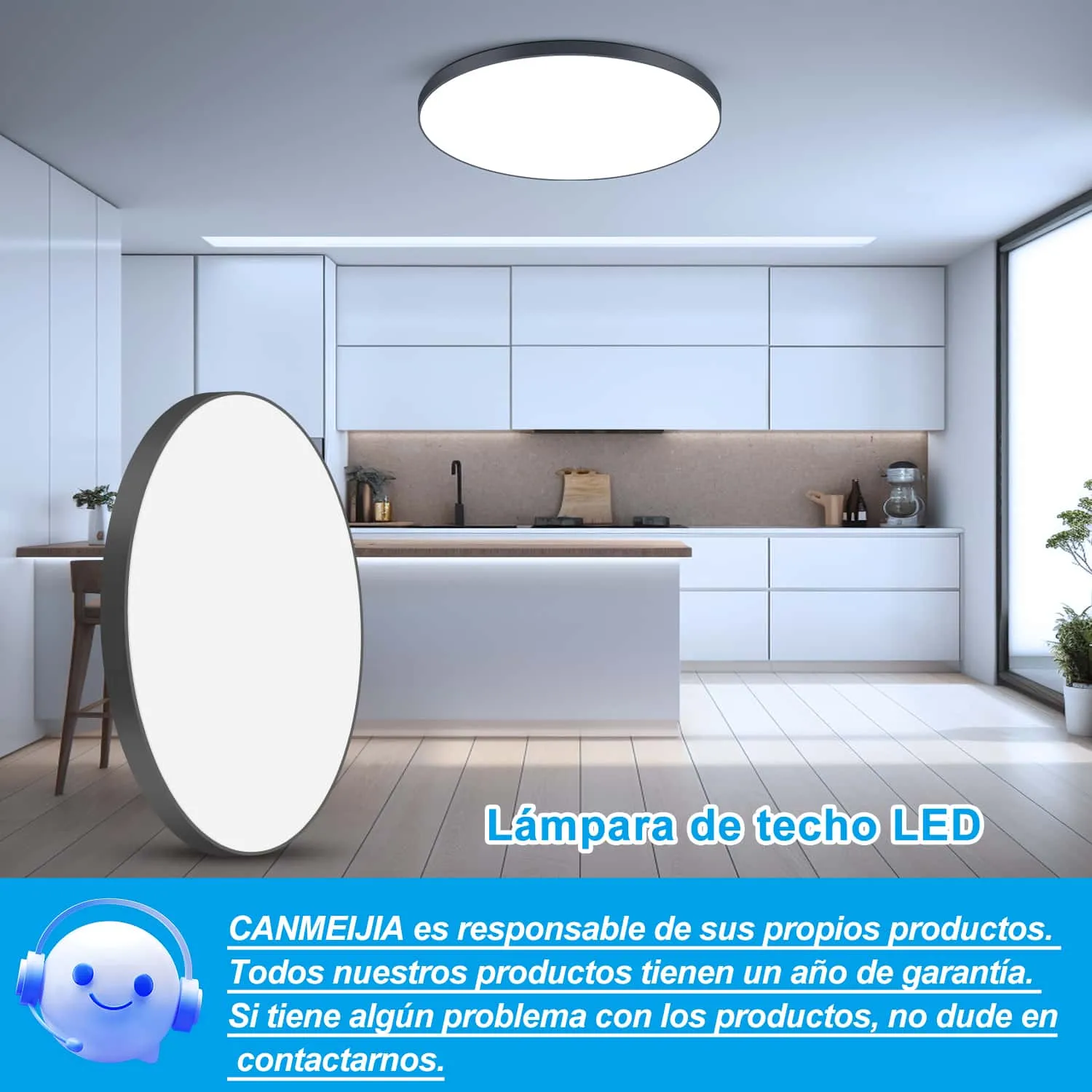 CANMEIJIA Lámpara de Techo LED Blanco Frío 24 W Negro  IP65 Lámpara Impermeable Lámpara de para Baño