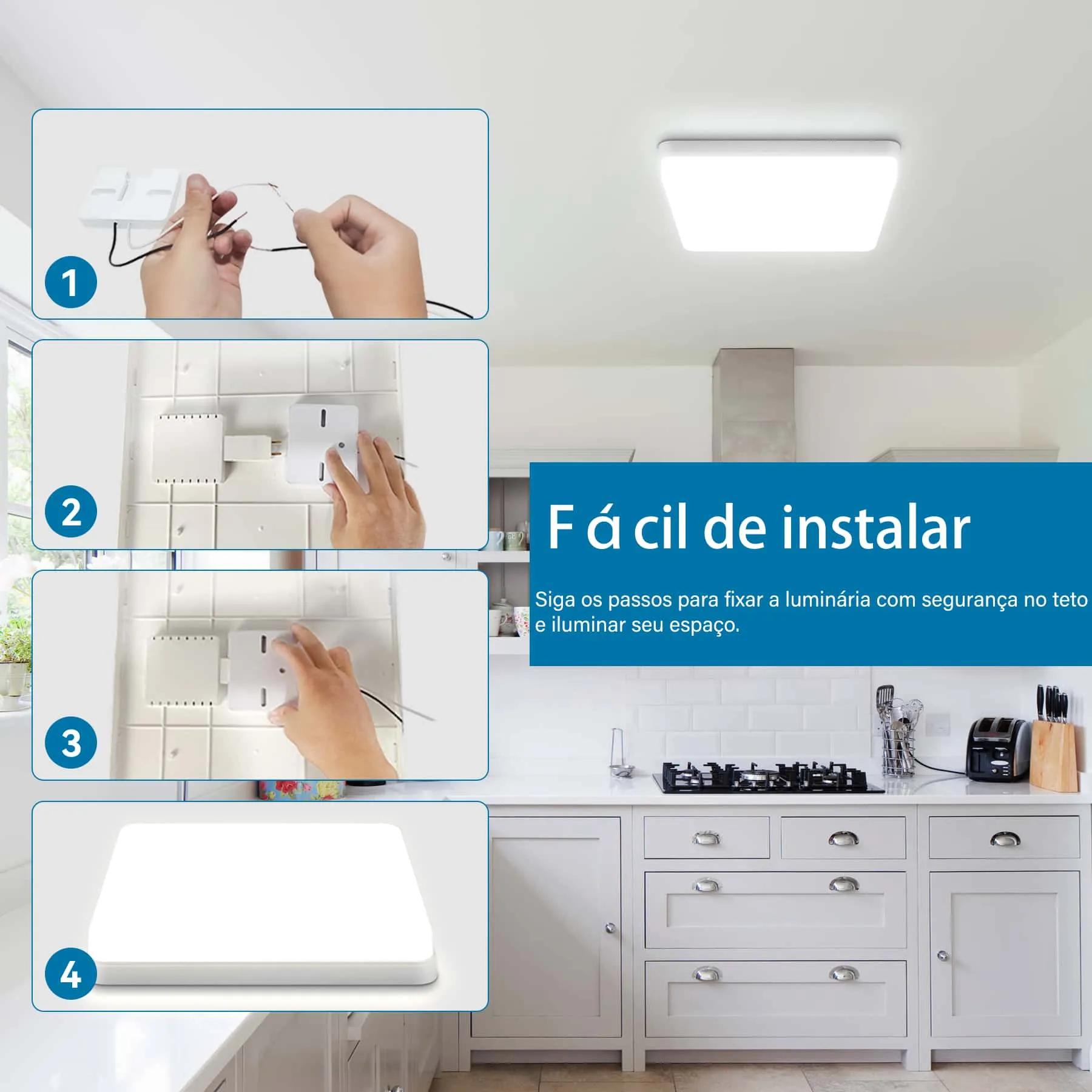 Luminária de Teto LED Quadrada 48W Ultrafino