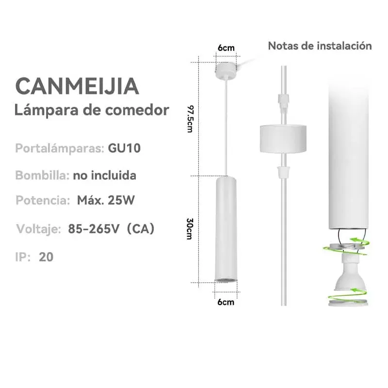 CANMEIJIA  ámpara Colgante GU10 Ajustable Lámpara de araña de comedor cilíndrica 