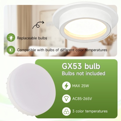Wholesale Waterproof GX53 Recessed Downlight Housing | Round Aluminum Ceiling Spotlight Frame (No Bulb Included, B2B Engineering Bulk Supply)-CANMEILIGHTS