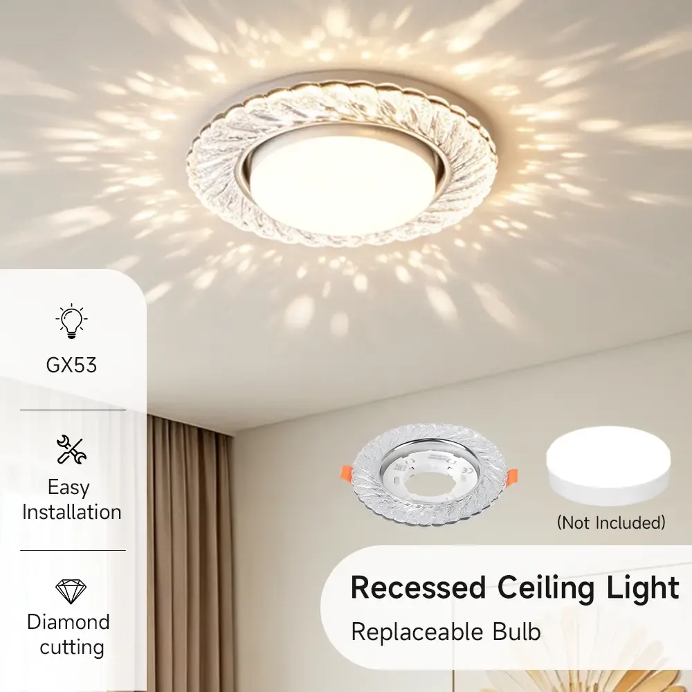 CANMEIJIA Recessed GX53 Downlight with Crystal Cover (Bulb Not Included)