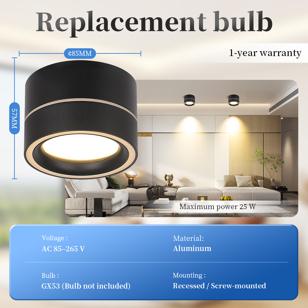 Wholesale Waterproof GX53 Recessed Downlight Housing | Round Aluminum Ceiling Spotlight Frame (No Bulb Included, B2B Engineering Bulk Supply)-CANMEILIGHTS