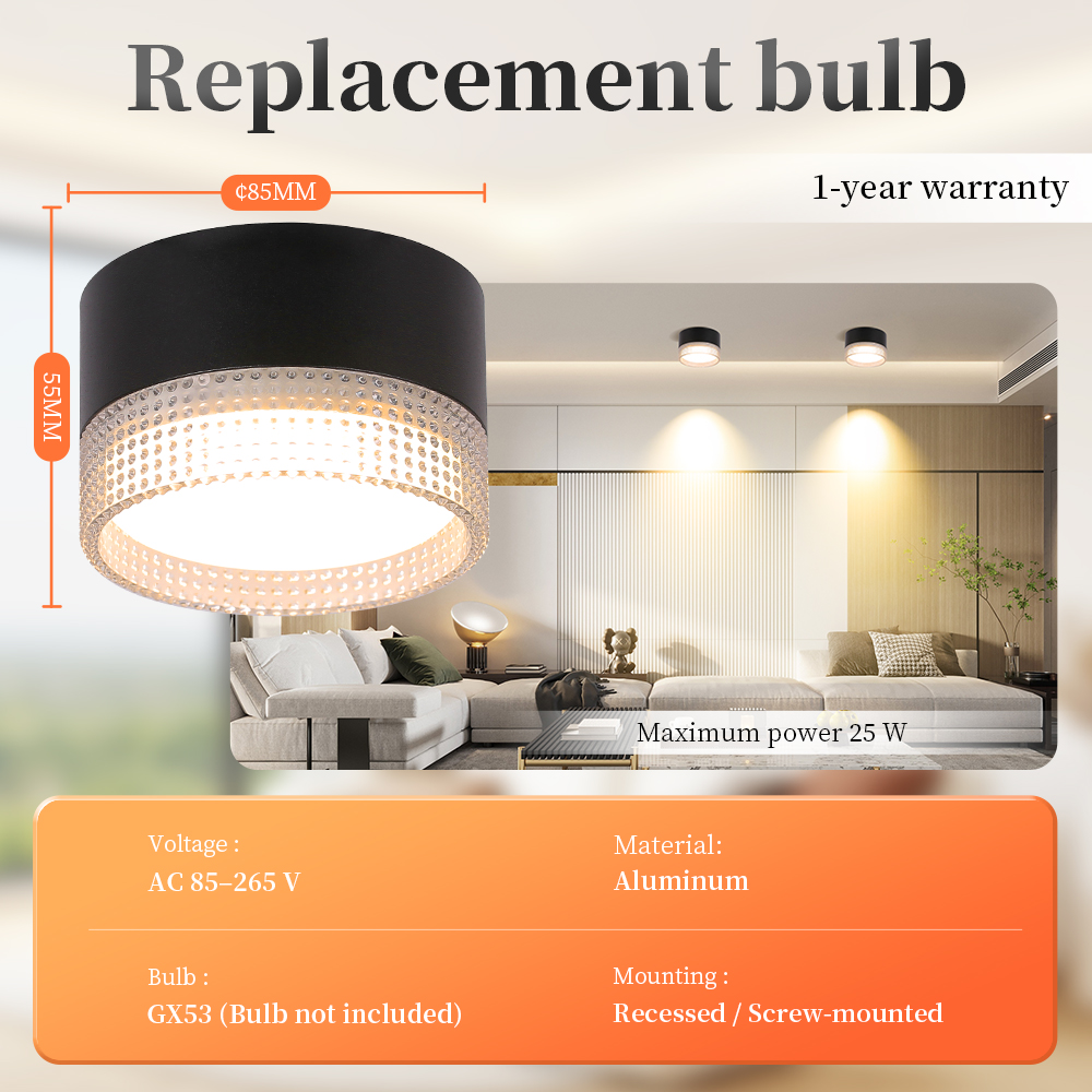 CANMEIJIA GX53 Recessed Downlight (Light Source Not Included) — Waterproof Model | Black & White | Round