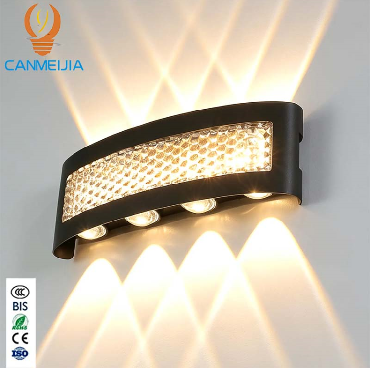CANMEIJIA curved black aluminum outdoor wall lamp 8-beam up down exterior sconce wholesale