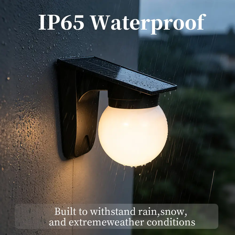 CANMEIJIA Solar Wall Light (Globe Style) – Black – Push-Button Control & 3-Color Light Adjustment