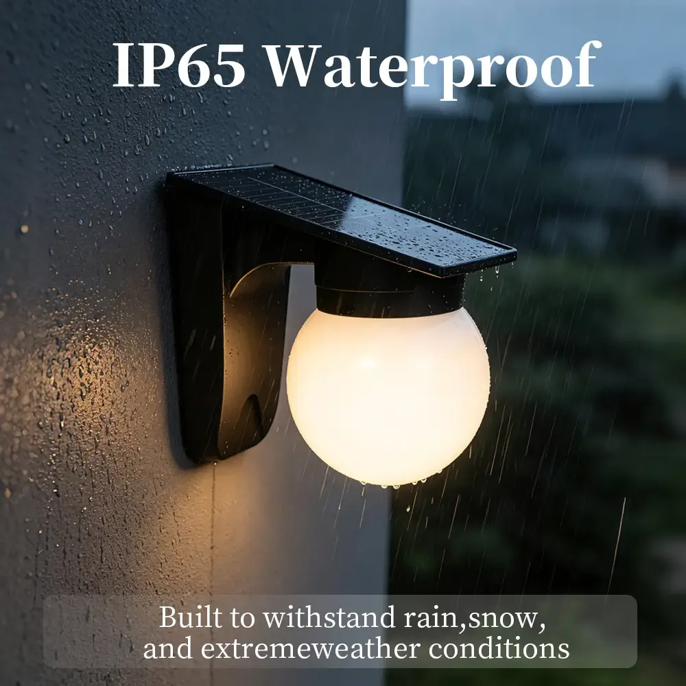 CANMEIJIA Solar Wall Light (Globe Style) – Black – Push-Button Control & 3-Color Light Adjustment