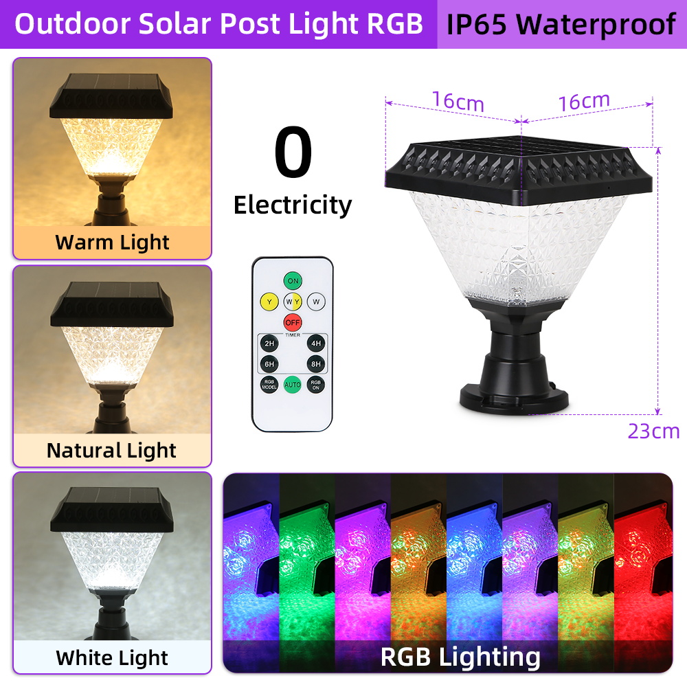 CANMEIJIA  Solar Pole Light Model 003, Black, Ф160*H213, RGB, with Remote Control and Timer-CANMEILIGHTS