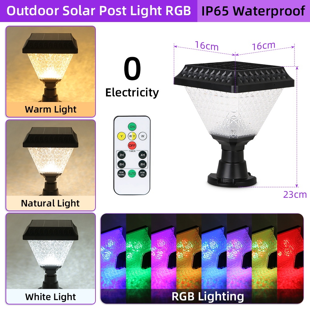 CANMEIJIA  Solar Pole Light Model 003, Black, Ф160*H213, RGB, with Remote Control and Timer-CANMEILIGHTS