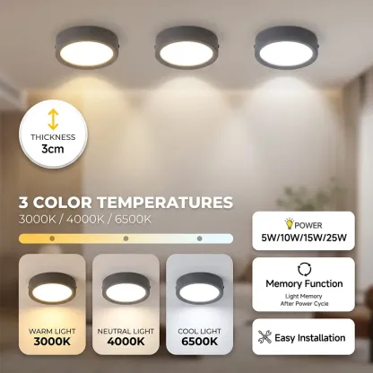 CANMEIJIA surface mounted LED downlight with 3000K 4000K 6500K 3CCT, 3cm ultra-thin design and memory function