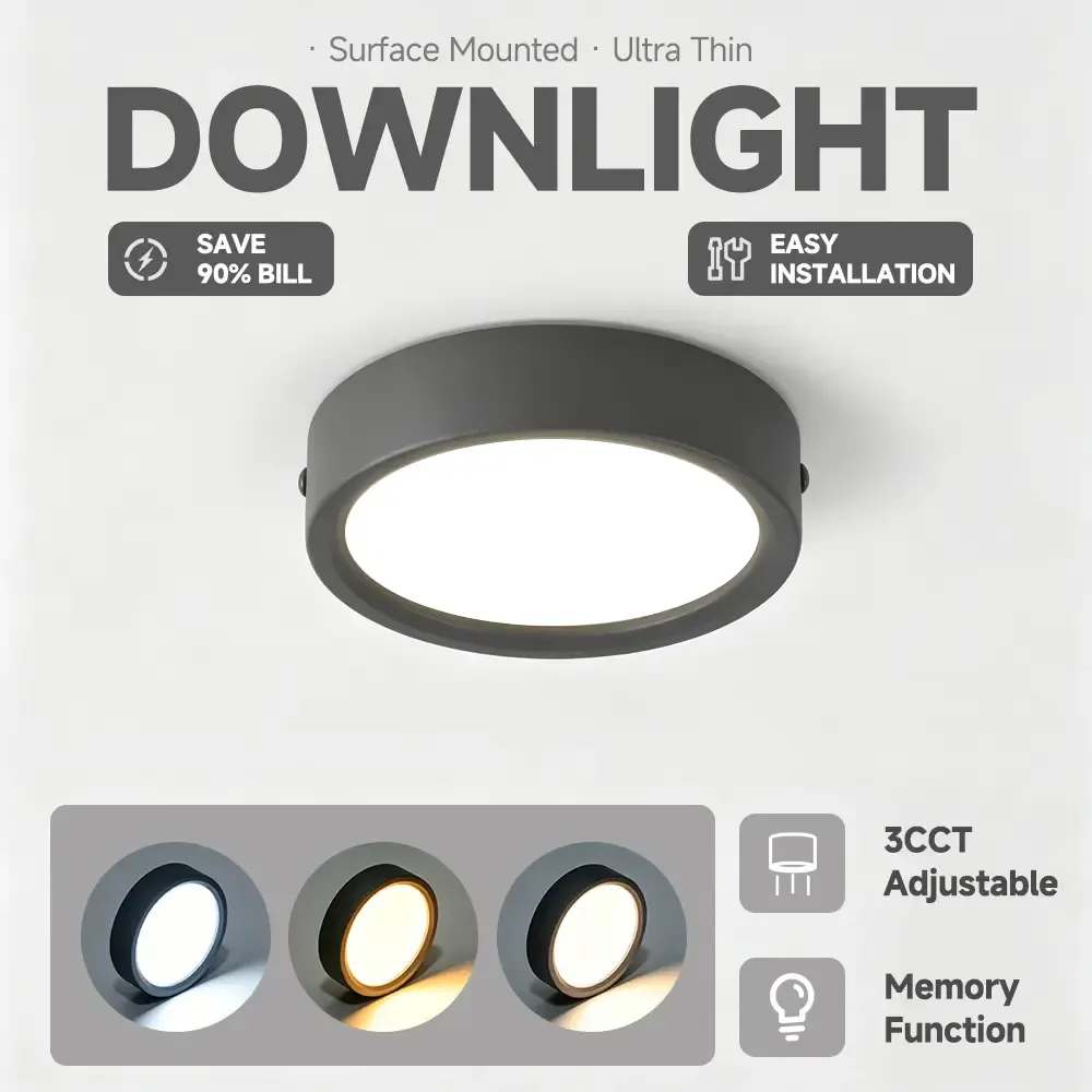 CANMEIJIA ultra-thin surface mounted LED downlight with 3CCT adjustable and memory function