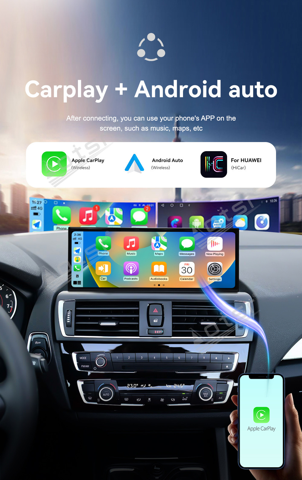 Aotsr 15.8 inch Android 14 Car Radio for BMW 2 Series 2013-2017 Wirless Carplay GPS Navigation Screen Upgrade Multimedia Player Android Auto (F22）