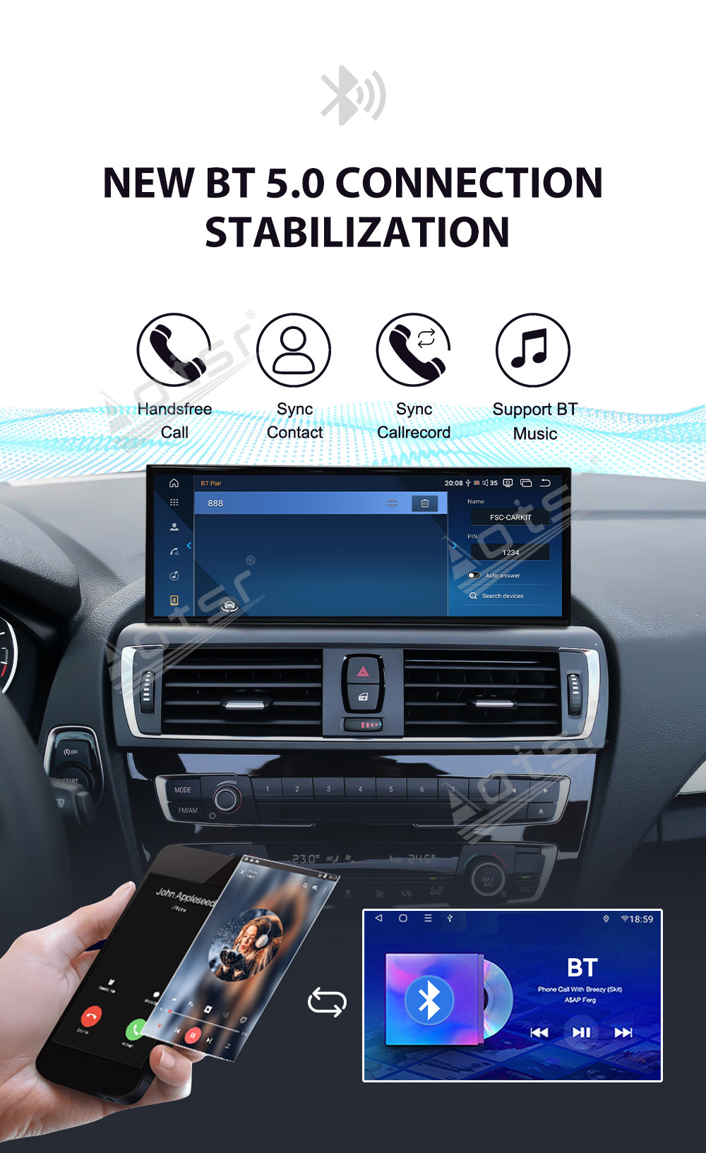 Aotsr 15.8 inch Android 14 Car Radio for BMW 2 Series 2013-2017 Wirless Carplay GPS Navigation Screen Upgrade Multimedia Player Android Auto (F22）