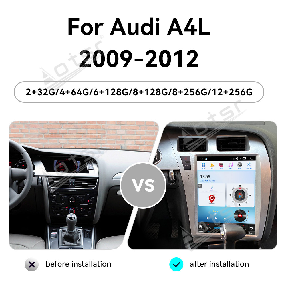 Aotsr Android 15 for Audi A4L 2009-2012 12.1 inch Car Radio Multimedia Player Head Unit GPS Navigation Stereo Screen Audio Carplay