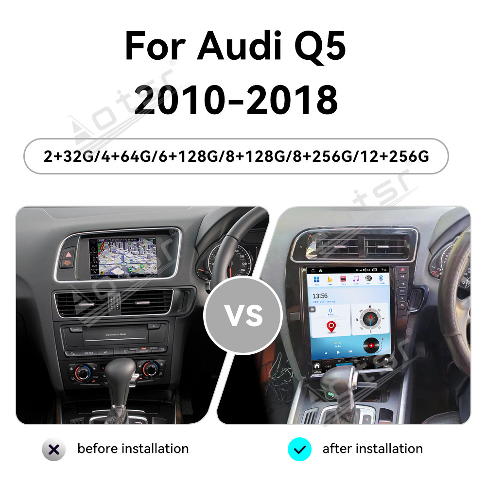 Aotsr  For Audi Q5 2010-2018 Android 14 Carplay 12.1 inch Car Radio Stereo Automotive Multimedia Stereo Player GPS Navigation Head Unit