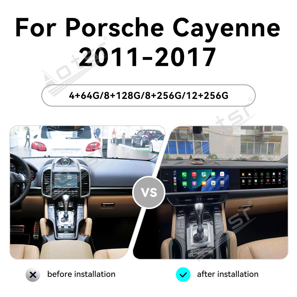 Aotsr for Porsche Cayenne 2010-2017 PCM 3.1 4.0 12.3 inch Car Radio Dual Screen Android Player Carplay GPS Head Unit Stereo Monitor