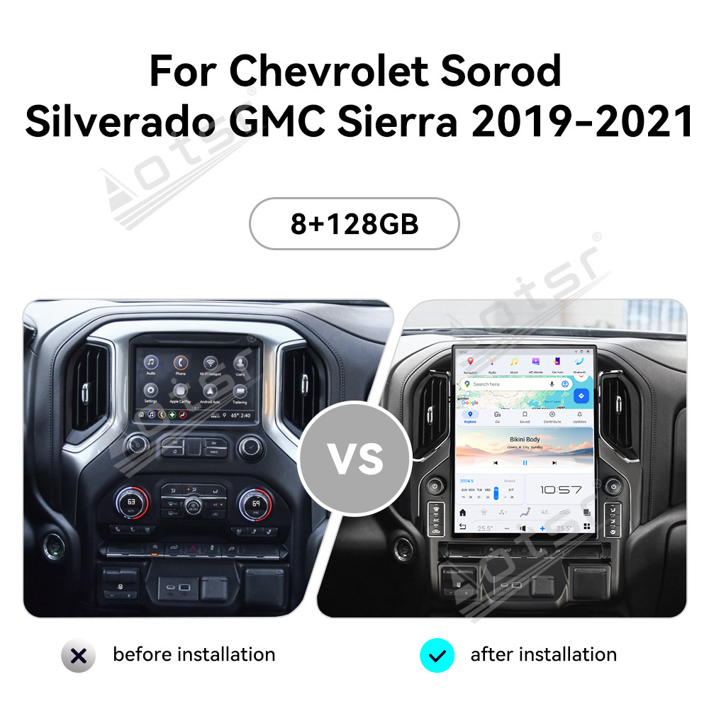 Aotsr 15.6 inch Tesla style screen For GMC Sierra, Chevy silverado 2019-2023 Car Radio Multimedia player