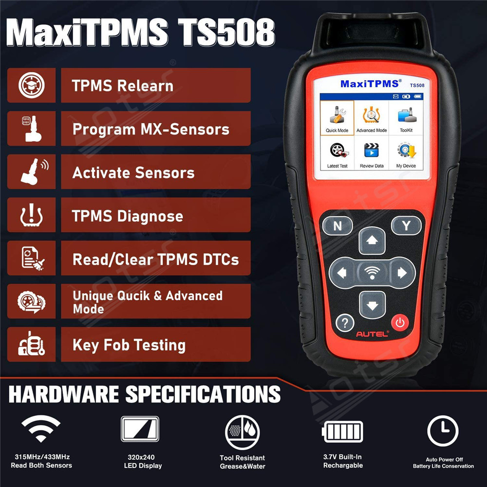 Aotsr for Autel TPMS TS508 TPMS Tool OBD2 Scanner Program MX-Sensor Sensor 315 433MHZ Tire Repair TPMS Relearn Reset Programing Programmer