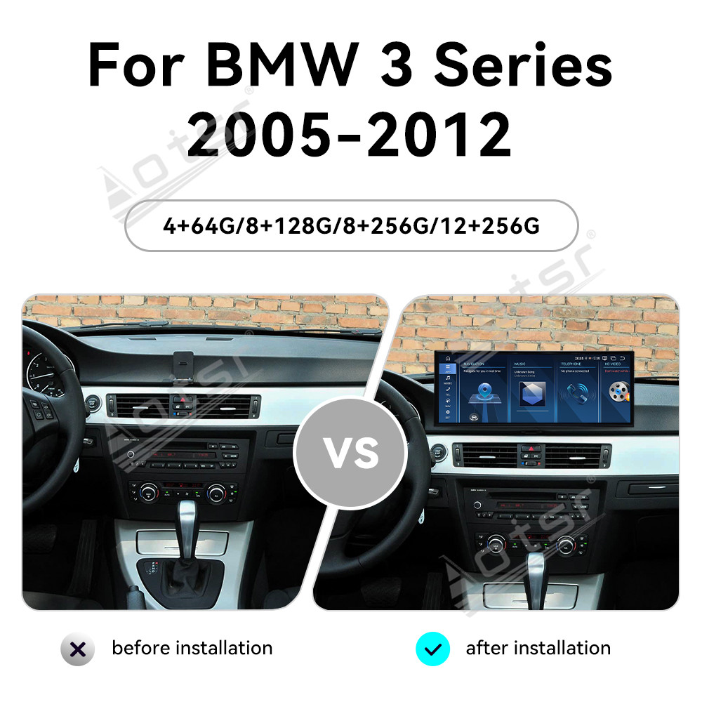 Aotsr 15.8 inch Android 14 Car Radio for BMW 3 Series 2005-2012 Wirless Carplay GPS Navigation Screen Upgrade Multimedia Player（E90）