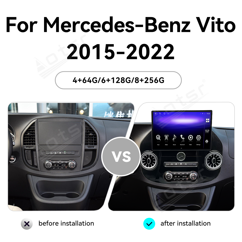 Aotsr 13.3 inch Tesla style screen For Mercedes-BenZ Vito 2015-2022  Car Radio Multimedia player 