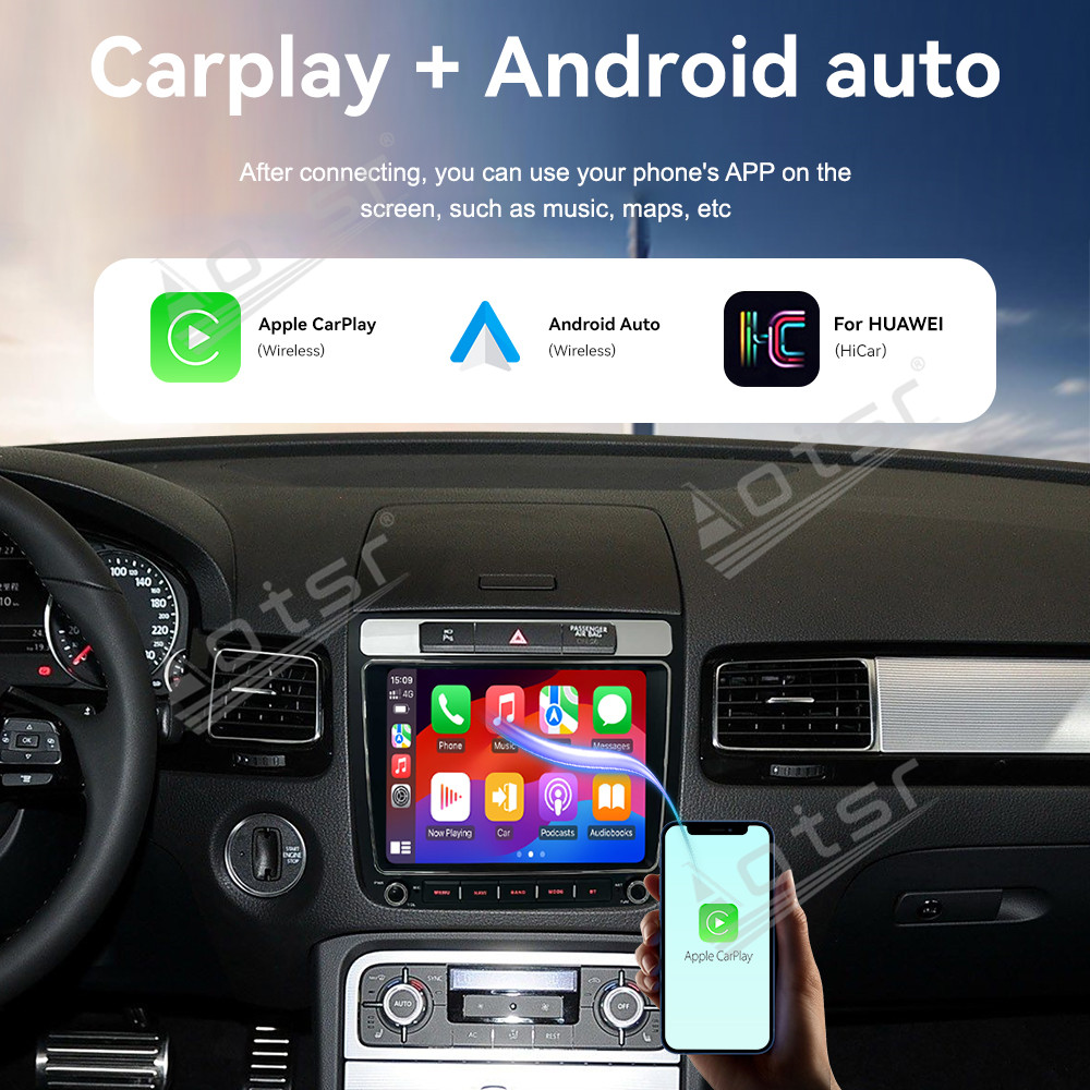 Aotsr 8.4 inch Car Radio Android 14 For Volkswagen Touareg 2011-2018 Navigation Audio DSP Stereo GPS Bluetooth Wireless Carplay 2 DIN WIFI