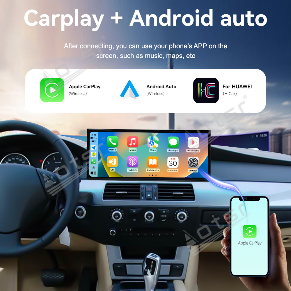 Aotsr 15.8 inch Android 14 Car Radio for BMW 5 Series E60 2003-2009 CCC Wirless Carplay GPS Navigation Screen Upgrade Multimedia Player