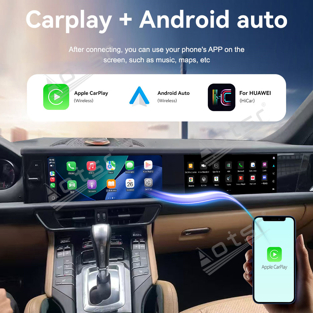 Aotsr for Porsche Cayenne 2010-2017 PCM 3.1 4.0 12.3 inch Car Radio Dual Screen Android Player Carplay GPS Head Unit Stereo Monitor