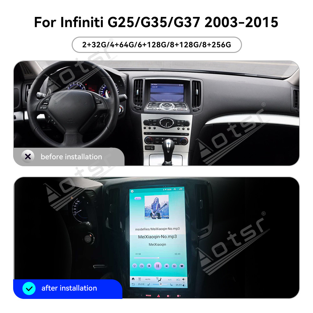 Aotsr 13.8 inch Car Radio Android 14.0 CarPlay for Infiniti G25/G35/G37 2003-2015 Multimedia Player GPS Navigation 4G WiFi DSP Stereo Bluetooth