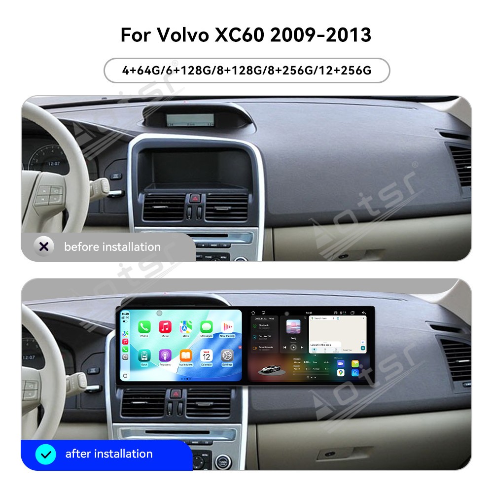 Aotsr Dual 10.1 inch Screen Car Radio for Volvo XC60 2009-2013 Android 15 Multimedia Player GPS Navigation Auto DSP Stereo Host