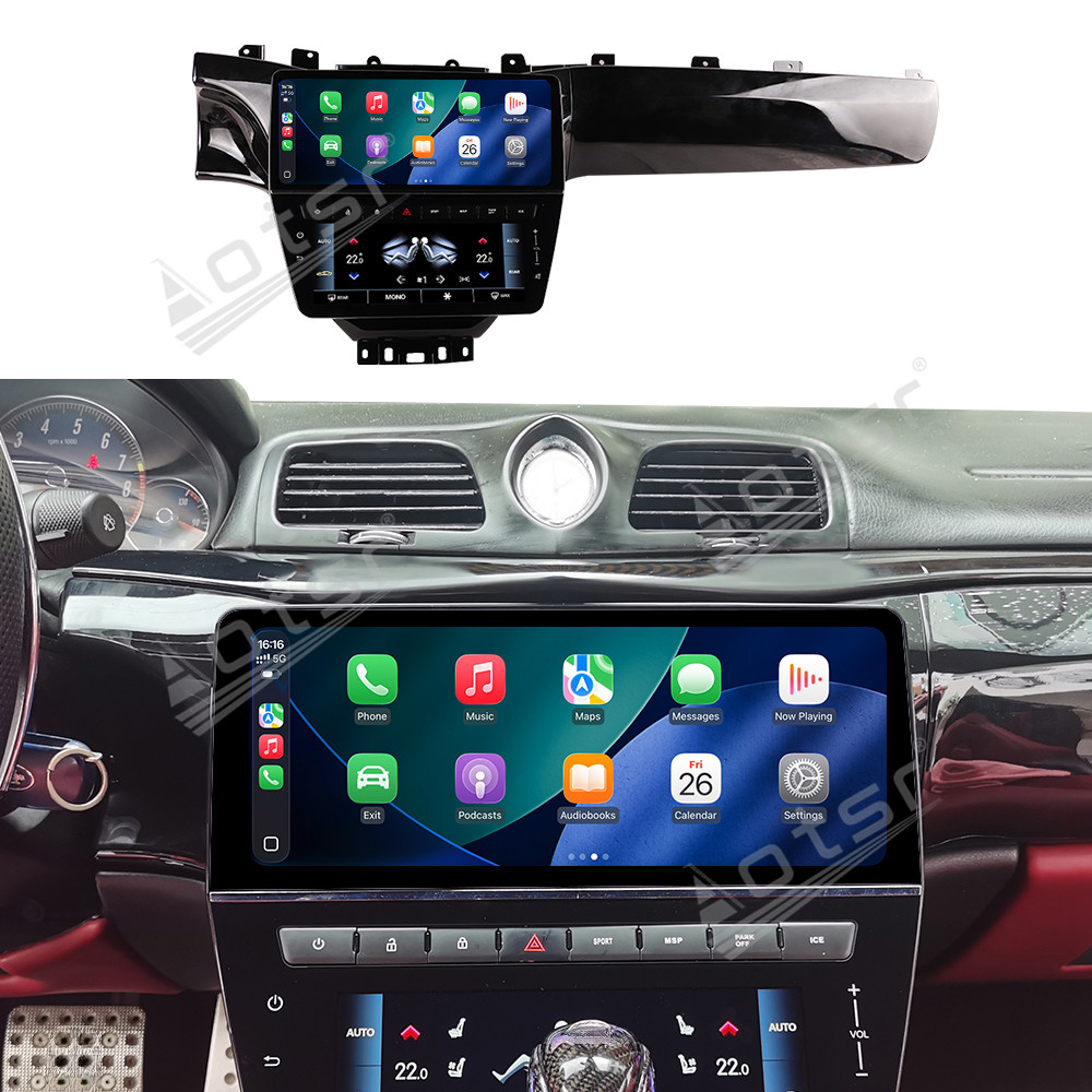 Aotsr 12.3-inch + 8.6-inch Car Radio + Air conditioning LCD display, compatible for Maserati GT 2005-2015  with wireless CarPlay, 4G and 360° panoramic display functions.