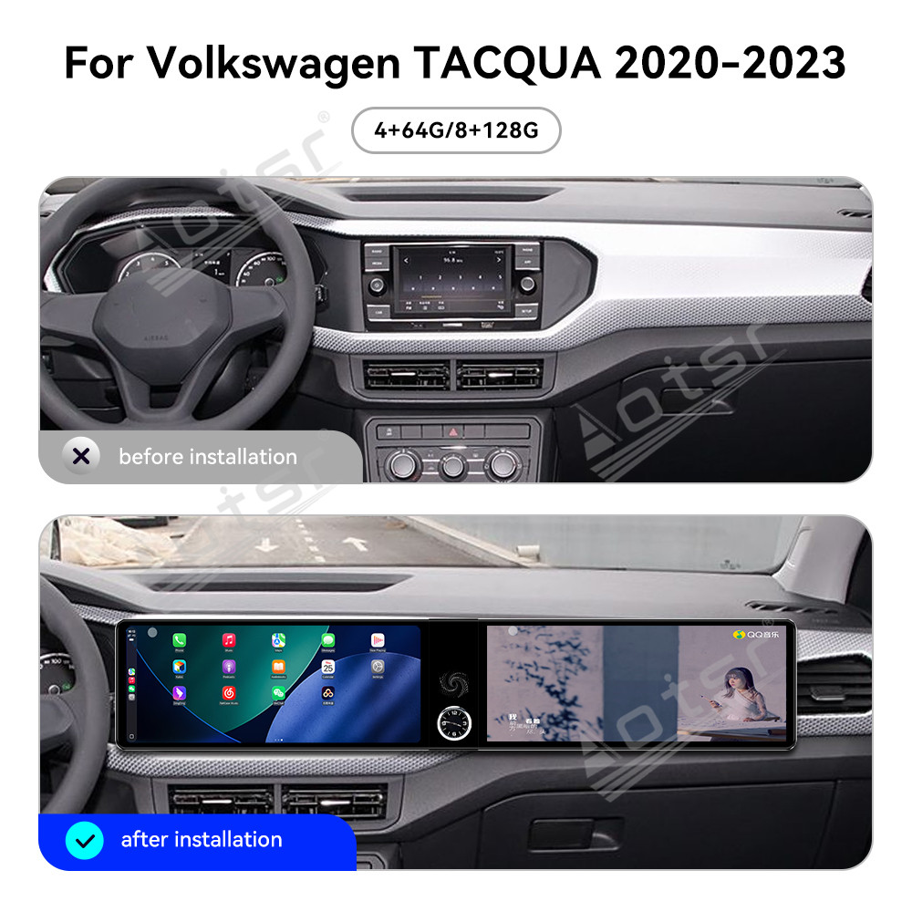 Aotsr Dual 12.3 inch for Volkswagen Tacqua 2020-2023 GPS Navigation Android 13 Car Radio CarPlay Multimedia Player Head Stereo Unit HD Screen