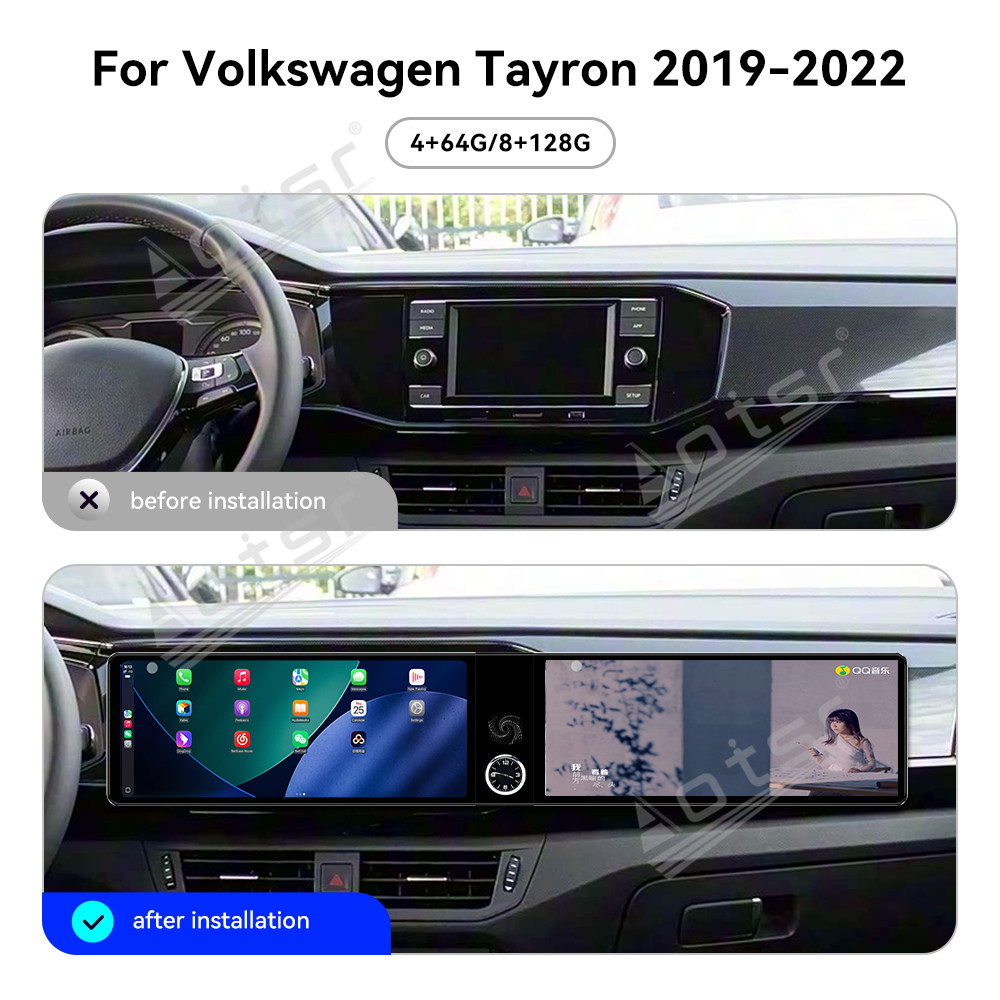Aotsr Dual 12.3 inch for Volkswagen Tayron 2019-2022 GPS Navigation Android 13 Car Radio CarPlay Multimedia Player Head Stereo Unit HD Screen