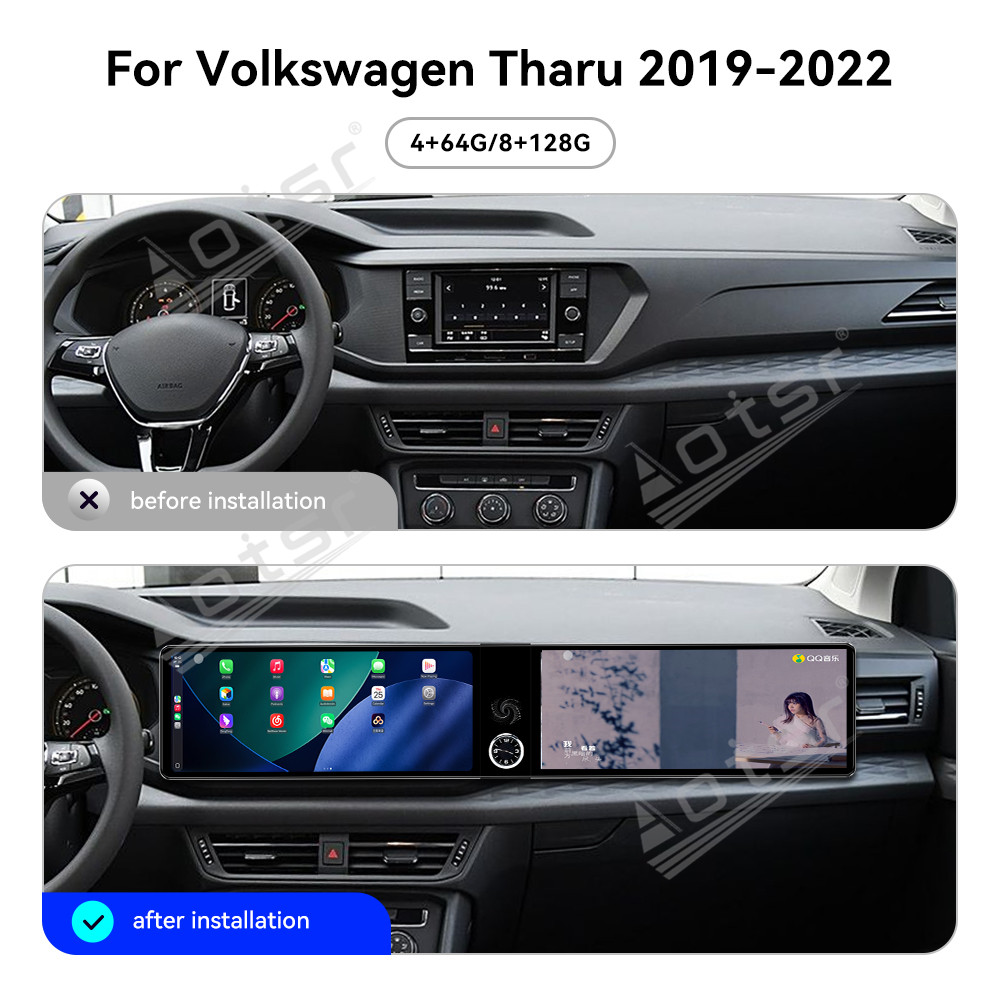 Aotsr Dual 12.3 inch for Volkswagen Tharu 2019-2022 GPS Navigation Android 13 Car Radio CarPlay Multimedia Player Head Stereo Unit HD Screen