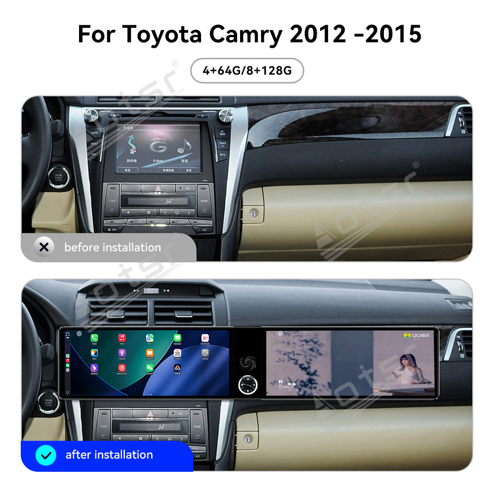 Aotsr Dual 12.3 inch For Toyota Camry 2007-2011 GPS Navigation Android 13 Car Radio CarPlay Multimedia Player Head Stereo Unit HD Screen