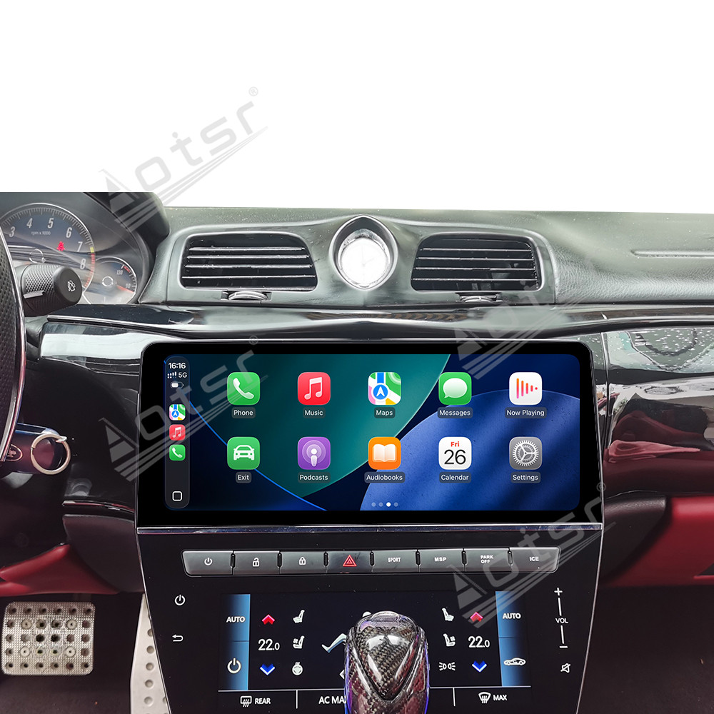 Aotsr 12.3-inch + 8.6-inch Car Radio + Air conditioning LCD display, compatible for Maserati GT 2005-2015  with wireless CarPlay, 4G and 360° panoramic display functions.