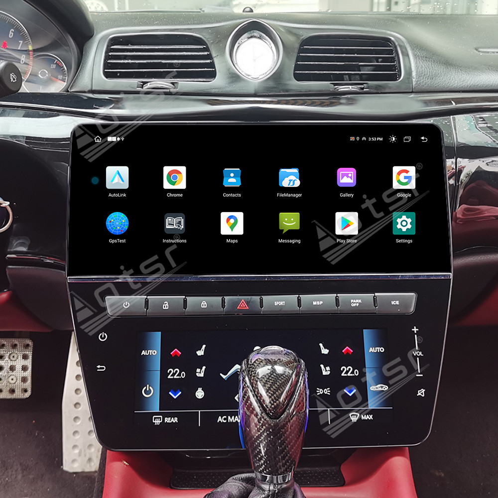 Aotsr 12.3-inch + 8.6-inch Car Radio + Air conditioning LCD display, compatible for Maserati GT 2005-2015  with wireless CarPlay, 4G and 360° panoramic display functions.
