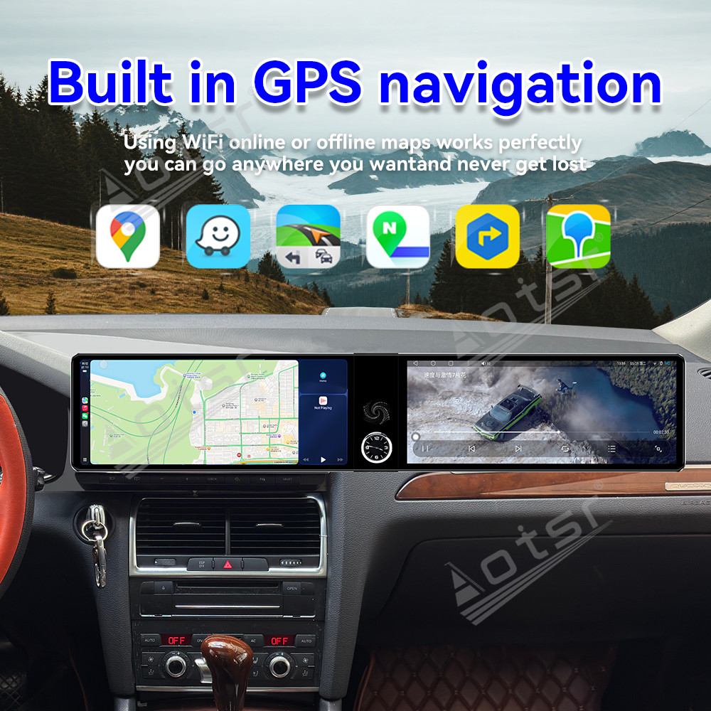 Aotsr Dual 12.3 inch For Audi Q5 2005-2015 GPS Navigation Android 13 Car Radio CarPlay Multimedia Player Head Stereo Unit HD Screen