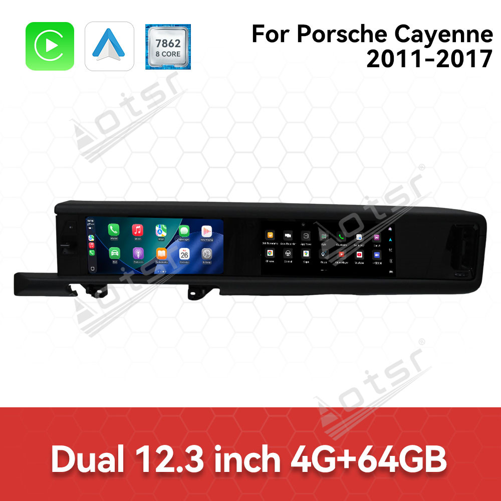 Aotsr for Porsche Cayenne 2010-2017 PCM 3.1 4.0 12.3 inch Car Radio Dual Screen Android Player Carplay GPS Head Unit Stereo Monitor
