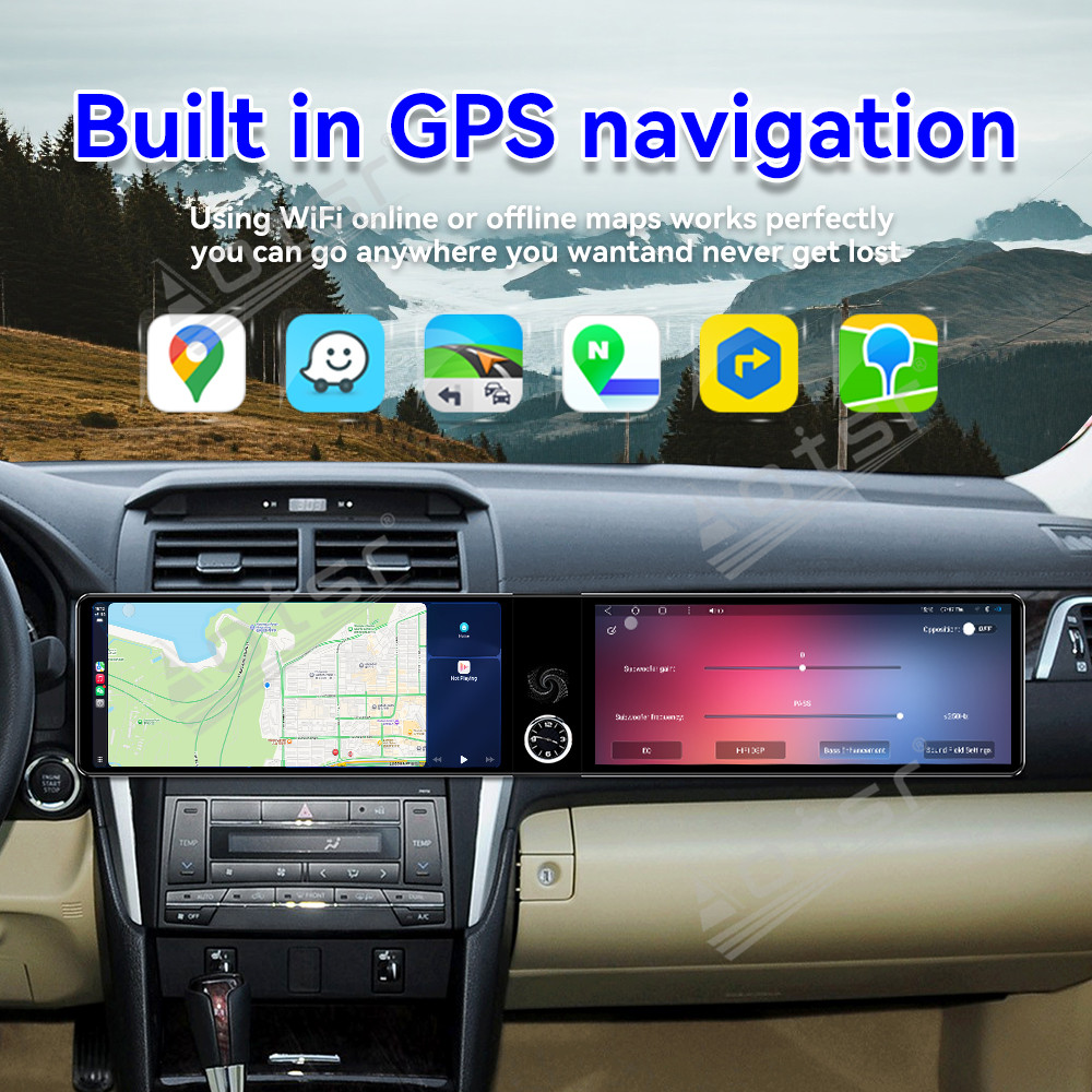 Aotsr Dual 12.3 inch For Toyota Camry 2007-2011 GPS Navigation Android 13 Car Radio CarPlay Multimedia Player Head Stereo Unit HD Screen