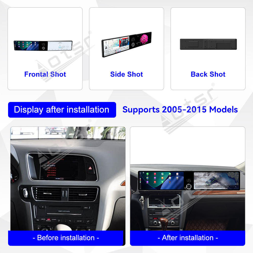 Aotsr Dual 12.3 inch For Audi Q5 2005-2015 GPS Navigation Android 13 Car Radio CarPlay Multimedia Player Head Stereo Unit HD Screen