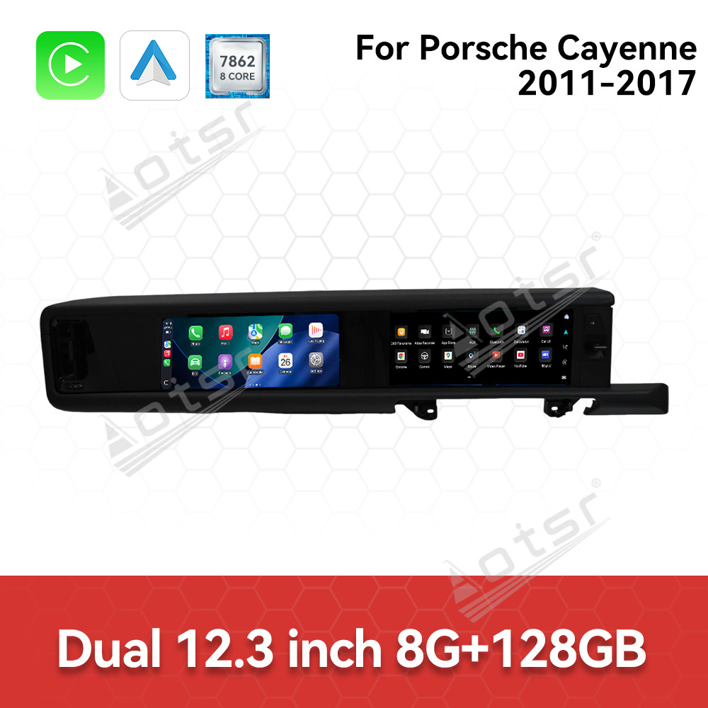 Aotsr for Porsche Cayenne 2010-2017 PCM 3.1 4.0 12.3 inch Car Radio Dual Screen Android Player Carplay GPS Head Unit Stereo Monitor