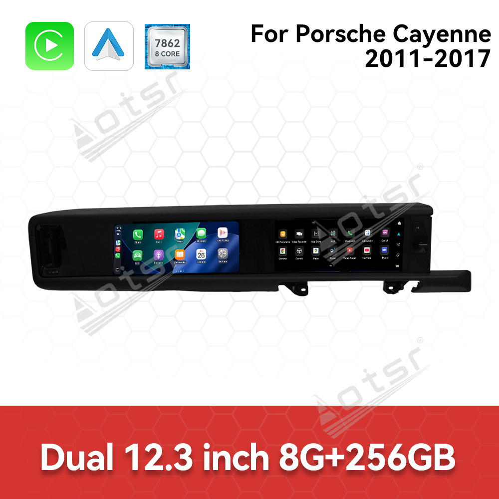 Aotsr for Porsche Cayenne 2010-2017 PCM 3.1 4.0 12.3 inch Car Radio Dual Screen Android Player Carplay GPS Head Unit Stereo Monitor