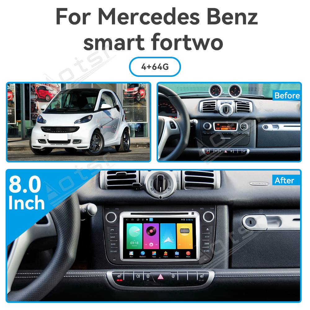 [8-inches]Android 13.0 For Benz Smart fortwo 2013+ Car Radio Multimedia GPS navigation, Stereo Receiver DSP Unit, Carplay Android auto,with DVD