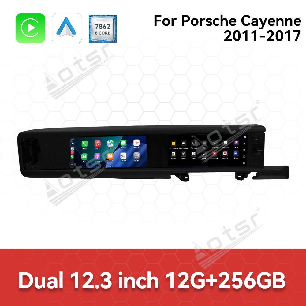 Aotsr for Porsche Cayenne 2010-2017 PCM 3.1 4.0 12.3 inch Car Radio Dual Screen Android Player Carplay GPS Head Unit Stereo Monitor