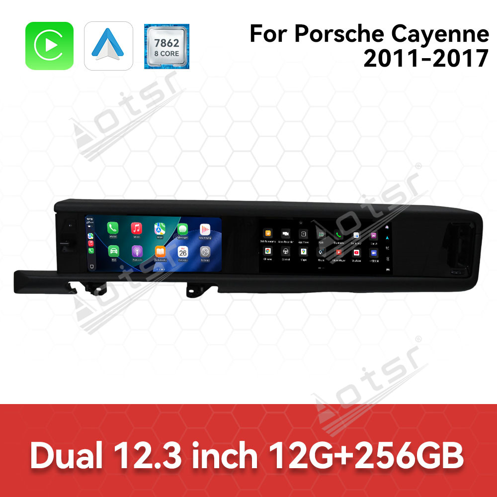 Aotsr for Porsche Cayenne 2010-2017 PCM 3.1 4.0 12.3 inch Car Radio Dual Screen Android Player Carplay GPS Head Unit Stereo Monitor