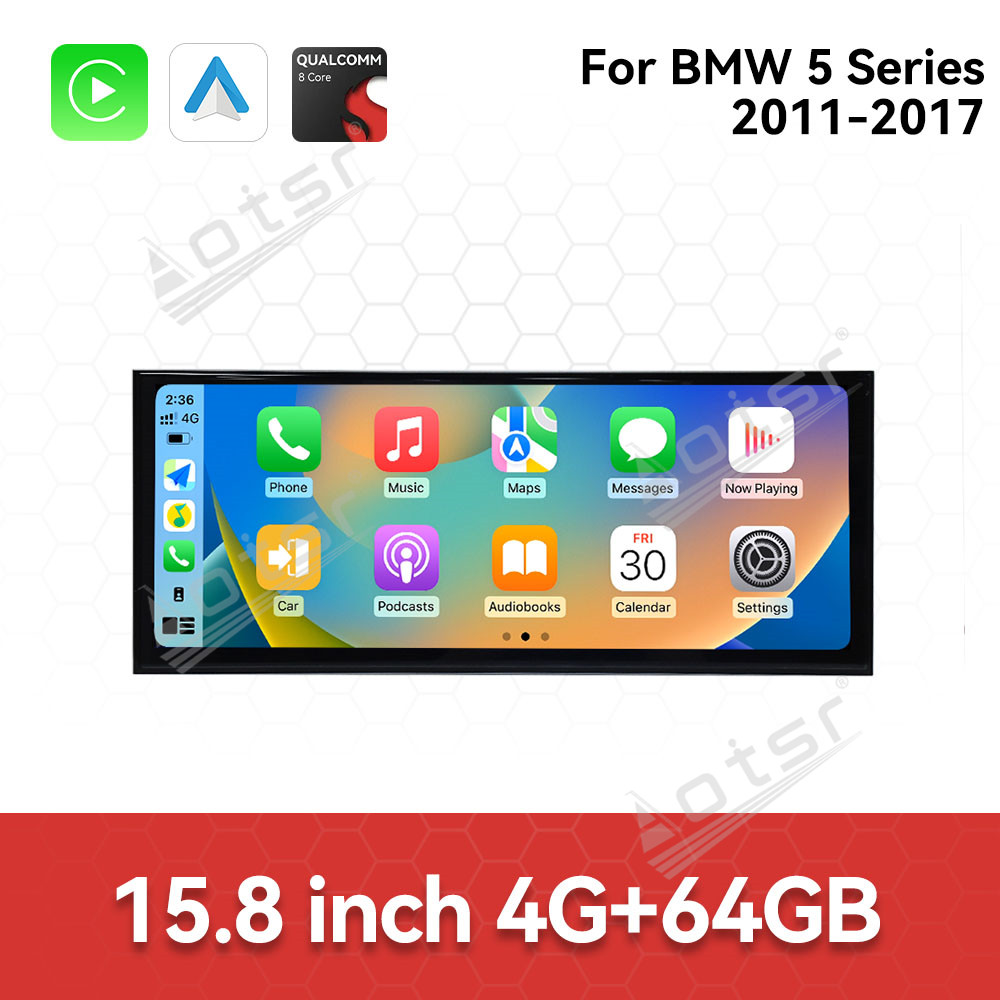 Aotsr 15.8 inch Android 14 Car Radio for BMW 5 Series 2011-2017 CIC Wirless Carplay GPS Navigation Screen Upgrade Multimedia Player