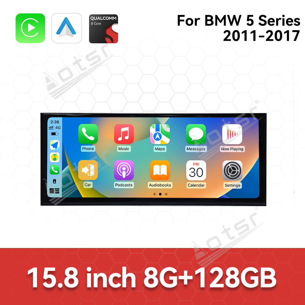 Aotsr 15.8 inch Android 14 Car Radio for BMW 5 Series 2011-2017 CIC Wirless Carplay GPS Navigation Screen Upgrade Multimedia Player