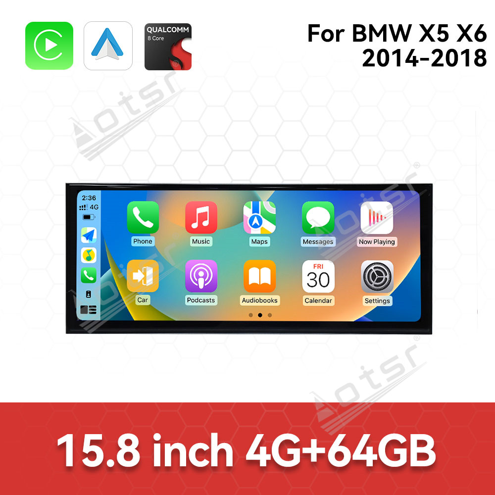 Aotsr 15.8 inch Android 14 Car Radio for BMW X5/X6 F15 2014-2018 Wirless Carplay GPS Navigation Screen Upgrade Multimedia（NBT system）