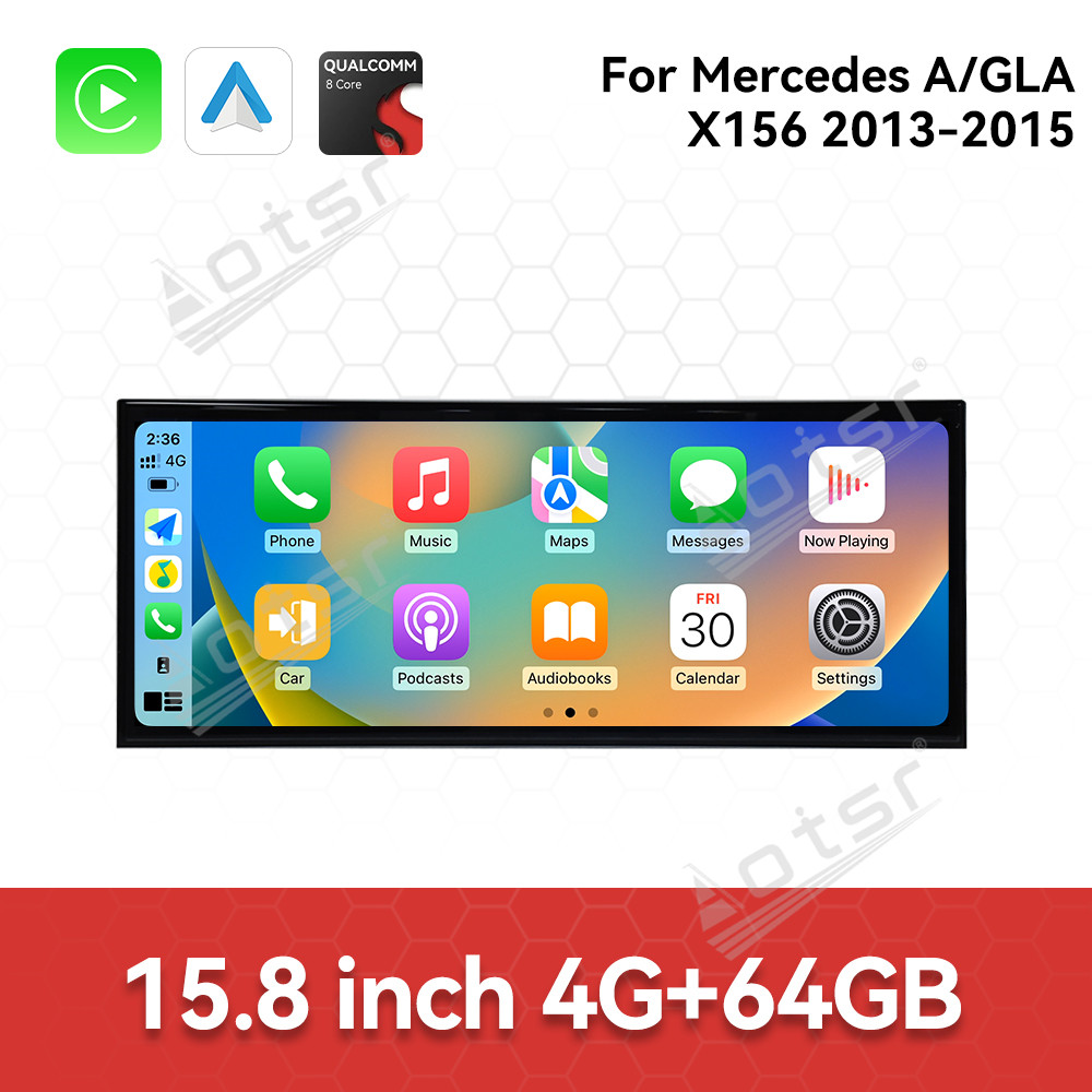 Qualcomm 15.8 inch Car Radio Android 14 For Mercedes Benz A/GLA Class X156 2013-2015 Car Carplay Auto Stereo GPS Navigation IPS Screen BT （NTG4.5）