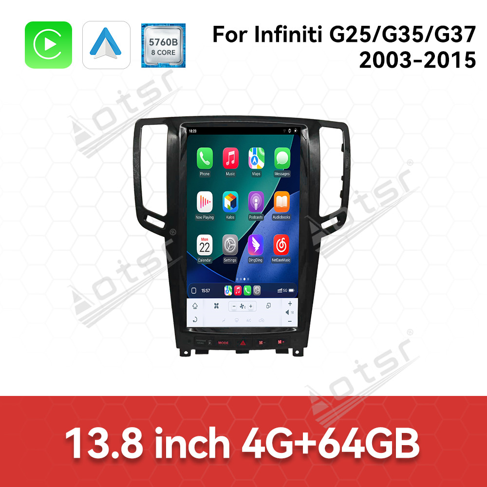 Aotsr 13.8 inch Car Radio Android 14.0 CarPlay for Infiniti G25/G35/G37 2003-2015 Multimedia Player GPS Navigation 4G WiFi DSP Stereo Bluetooth